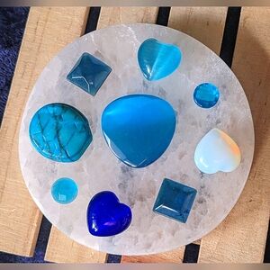 💙 BLue JeweL pLate ☪️ Turquoise OpaLite Cat's Eye Quartz 💙 faceted Stone decor